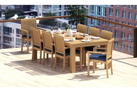 9 PC Dining Set - 86" Rectangle Table & 8 Lua Stacking Arm Chairs 