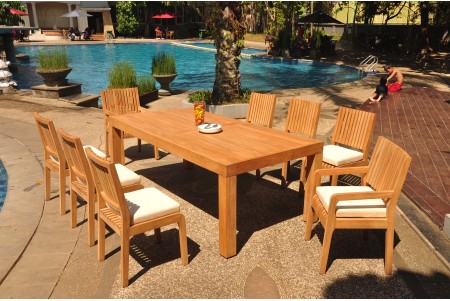 9 PC Dining Set - 86" Rectangle Table & 8 Maldives Chairs (2 Arms + 6 Armless) 