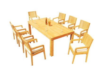 9 PC Dining Set - 86" Rectangle Table & 8 Maldives Arm Chairs 