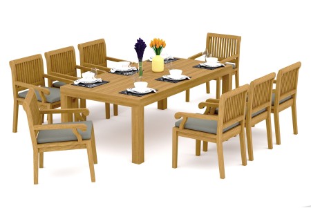 9 PC Dining Set - 86" Rectangle Table & 8 Sack Arm Chairs 