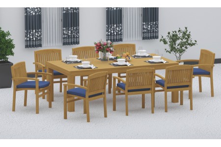 9 PC Dining Set - 86" Rectangle Table & 8 Wave Stacking Arm Chairs 