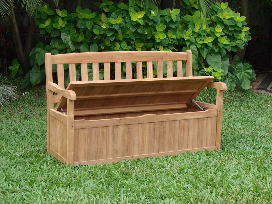   OUTDOOR PATIO TEAK GARDEN BENCH W/ STORAGE BOX   DEVON COLLECTION