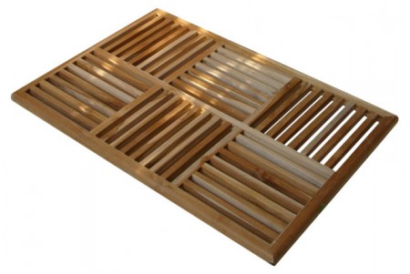 36" Teak Basket Weave Door Bath Mat