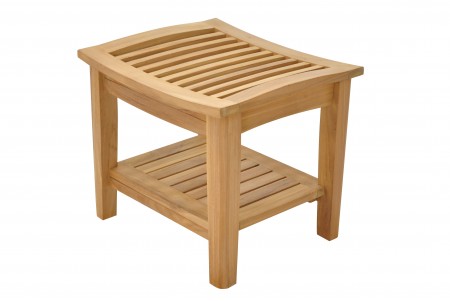 19" Teak Stool With Shelf