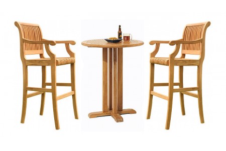 Teak Giva Bar Set (36" Round Table + 2 Arm Chairs)