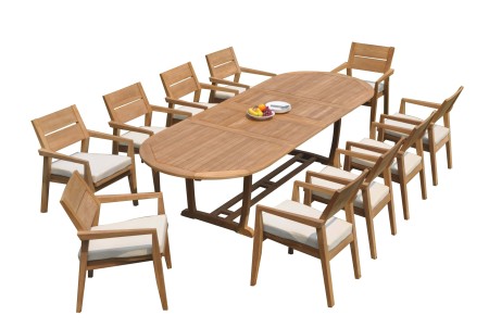 11 PC Dining Set - 117" Double Extension Masc Oval Table & 10 Cellore Stacking Arm Chairs