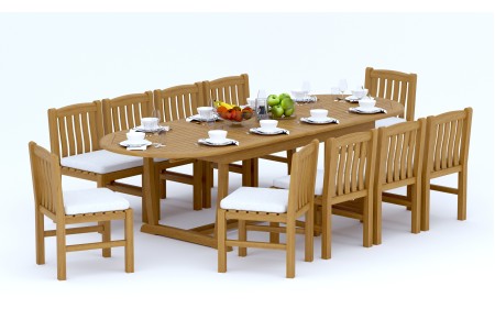 11 PC Dining Set - 117" Double Extension Masc Oval Table & 10 Devon Armless Chairs