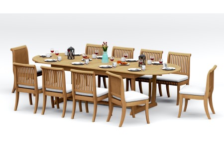 11 PC Dining Set - 117" Double Extension Masc Oval Table & 10 Giva Armless Chairs