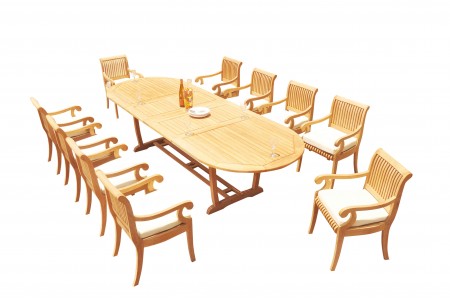 11 PC Dining Set - 117" Double Extension Masc Oval Table & 10 Giva Arm Chairs