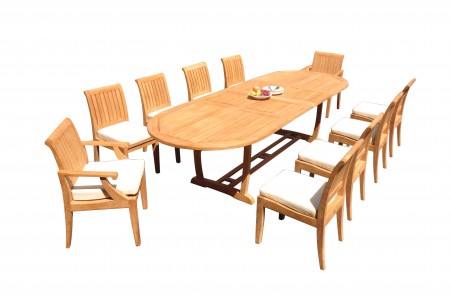 11 PC Dining Set - 117" Double Extension Masc Oval Table & 10 Lagos Chairs (2 Arms + 8 Armless)