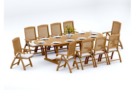11 PC Dining Set - 117" Double Extension Masc Oval Table & 10 Marley Arm Chairs