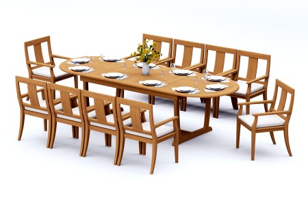 11 PC Dining Set - 117" Double Extension Masc Oval Table & 10 Osbo Arm Chairs
