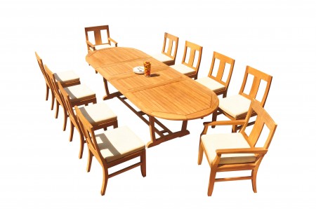 11 PC Dining Set - 117" Double Extension Masc Oval Table & 10 Osbo Chairs (2 Arms + 8 Armless)