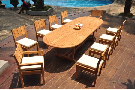 11 PC Dining Set - 117" Double Extension Masc Oval Table & 10 Vera Chairs (2 Arms + 8 Armless)