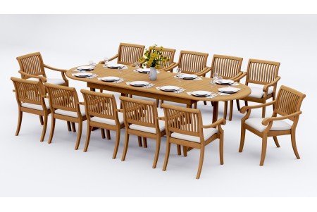 13 PC Dining Set - 117" Double Extension Masc Oval Table & 12 Arbor Stacking Arm Chairs