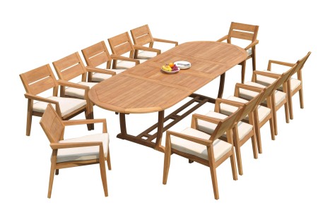 13 PC Dining Set - 117" Double Extension Masc Oval Table & 12 Cellore Stacking Arm Chairs