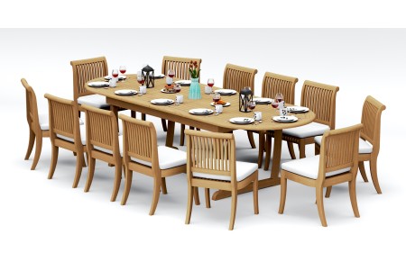 13 PC Dining Set - 117" Double Extension Masc Oval Table & 12 Giva Armless Chairs