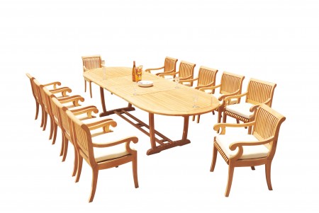 13 PC Dining Set - 117" Double Extension Masc Oval Table & 12 Giva Arm Chairs