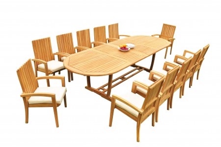 13 PC Dining Set - 117" Double Extension Masc Oval Table & 12 Goa Stacking Arm Chairs