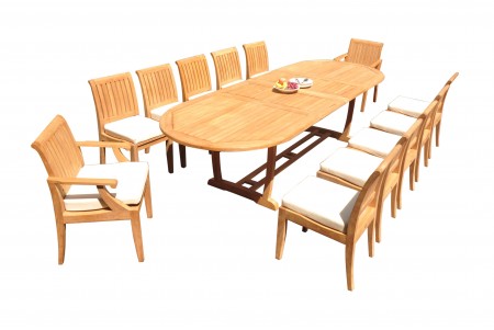 13 PC Dining Set - 117" Double Extension Masc Oval Table & 12 Lagos Chairs (2 Arms + 10 Armless)