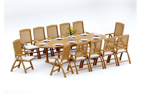 13 PC Dining Set - 117" Double Extension Masc Oval Table & 12 Marley Arm Chairs