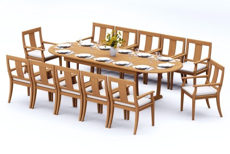 13 PC Dining Set - 117" Double Extension Masc Oval Table & 12 Osbo Arm Chairs