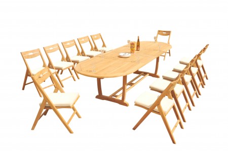 13 PC Dining Set - 117" Double Extension Masc Oval Table & 12 Surf Folding Arm Chairs