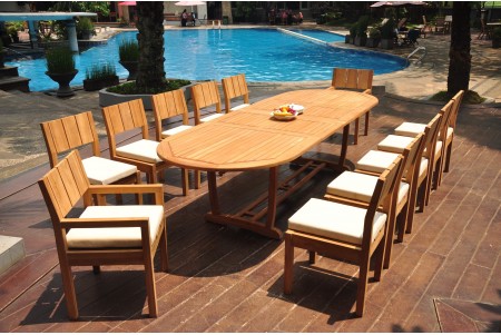 13 PC Dining Set - 117" Double Extension Masc Oval Table & 12 Vera Chairs (2 Arms + 10 Armless)