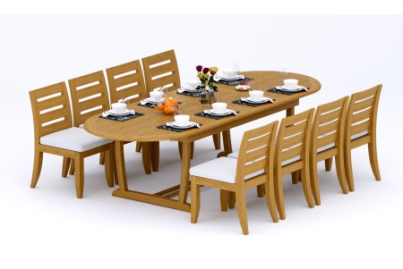 9 PC Dining Set - 117" Double Extension Masc Oval Table & 8 Atnas Armless Chairs