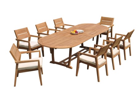 9 PC Dining Set - 117" Double Extension Masc Oval Table & 8 Cellore Stacking Arm Chairs