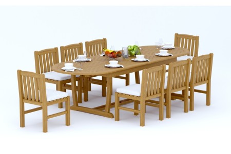 9 PC Dining Set - 117" Double Extension Masc Oval Table & 8 Devon Armless Chairs