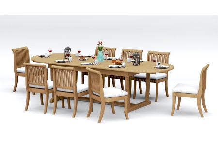 9 PC Dining Set - 117" Double Extension Masc Oval Table & 8 Giva Armless Chairs