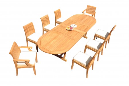 9 PC Dining Set - 117" Double Extension Masc Oval Table & 8 Lagosi Chairs (2 Arms + 6 Armless)