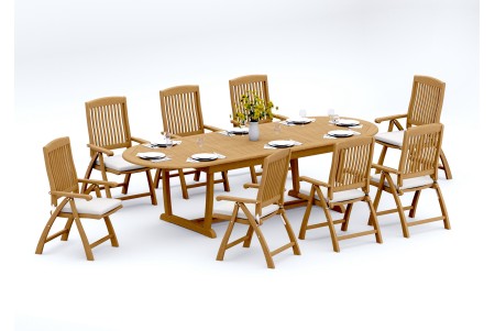 9 PC Dining Set - 117" Double Extension Masc Oval Table & 8 Marley Arm Chairs