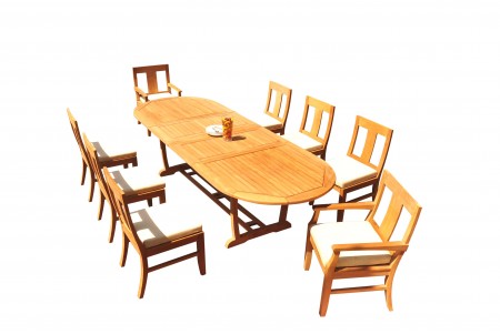 9 PC Dining Set - 117" Double Extension Masc Oval Table & 8 Osbo Chairs (2 Arms + 6 Armless)