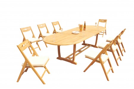 9 PC Dining Set - 117" Double Extension Masc Oval Table & 8 Surf Folding Arm Chairs