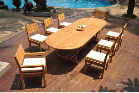 9 PC Dining Set - 117" Double Extension Masc Oval Table & 8 Vera Chairs (2 Arms + 6 Armless)