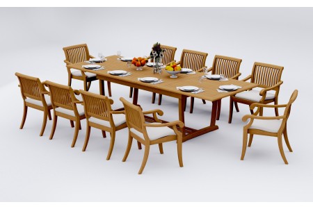 11 PC Dining Set - 117" Double Extension Masc Rectangle Table & 10 Arbor Stacking Arm Chairs