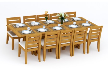 11 PC Dining Set - 117" Double Extension Masc Rectangle Table & 10 Atnas Armless Chairs