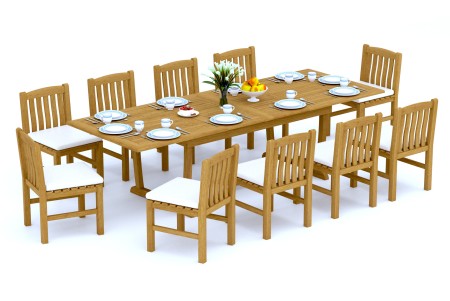 11 PC Dining Set - 117" Double Extension Masc Rectangle Table & 10 Devon Armless Chairs