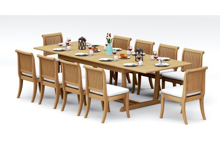 11 PC Dining Set - 117" Double Extension Masc Rectangle Table & 10 Giva Armless Chairs
