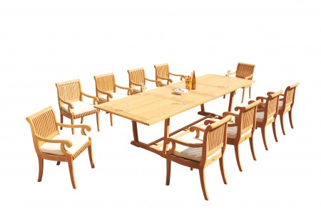 11 PC Dining Set - 117" Double Extension Masc Rectangle Table & 10 Giva Arm Chairs