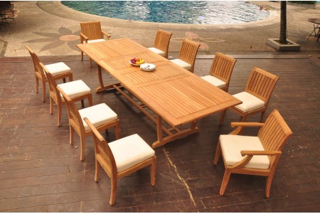 11 PC Dining Set - 117" Double Extension Masc Rectangle Table & 10 Lagos Chairs (2 Arms + 8 Armless)