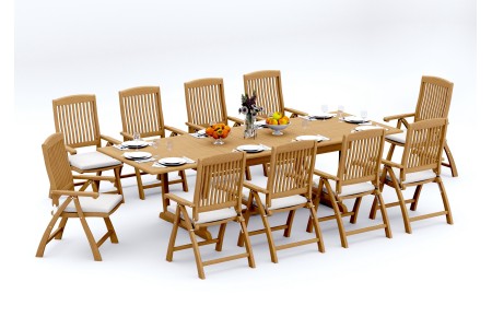 11 PC Dining Set - 117" Double Extension Masc Rectangle Table & 10 Marley Arm Chairs