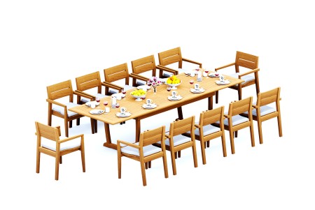 13 PC Dining Set - 117" Double Extension Masc Rectangle Table & 12 Cellore Stacking Arm Chairs