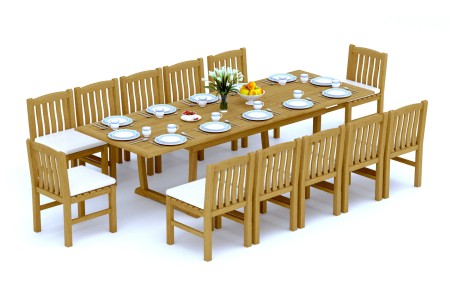 13 PC Dining Set - 117" Double Extension Masc Rectangle Table & 12 Devon Armless Chairs