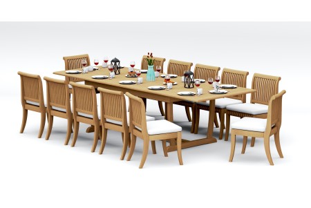 13 PC Dining Set - 117" Double Extension Masc Rectangle Table & 12 Giva Armless Chairs