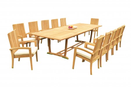 13 PC Dining Set - 117" Double Extension Masc Rectangle Table & 12 Goa Stacking Arm Chairs