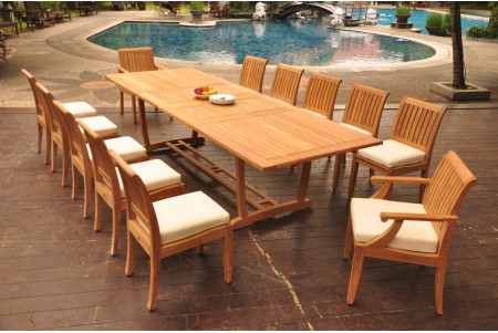 13 PC Dining Set - 117" Double Extension Masc Rectangle Table & 12 Lagos Chairs (2 Arms + 10 Armless)