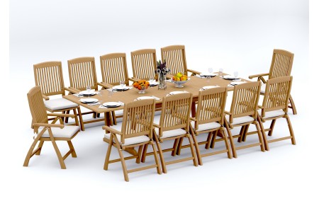 13 PC Dining Set - 117" Double Extension Masc Rectangle Table & 12 Marley Arm Chairs